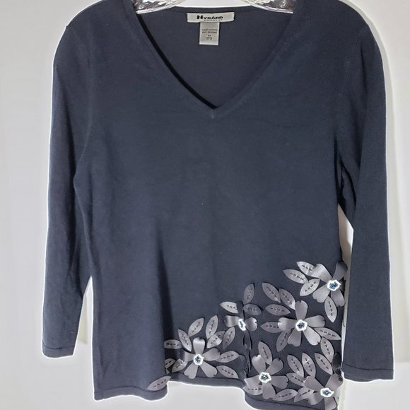 Nygard Collection Tops - Nygard Black Knit Top Faux Leather Flowers, Medium